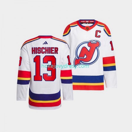 Pánské Hokejový Dres New Jersey Devils Nico Hischier 13 Adidas 2022-2023 Reverse Retro Bílý Authentic